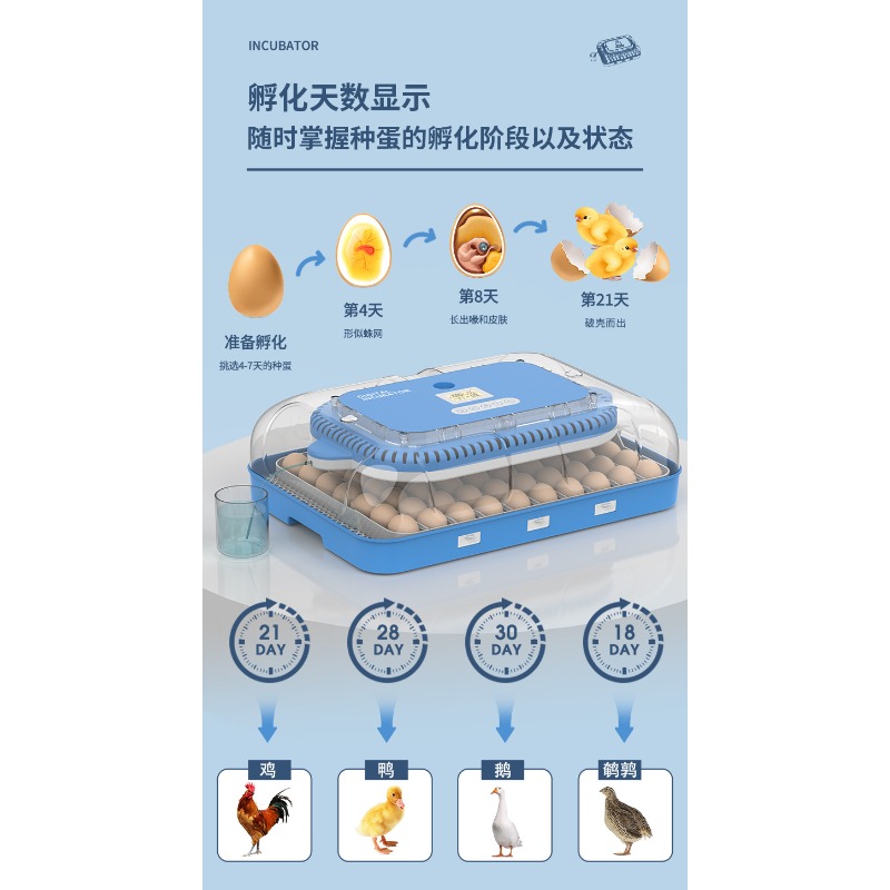 Poultry Incubator - Automatische eierbroedmachine met dubbele stroomvoorziening, slimme